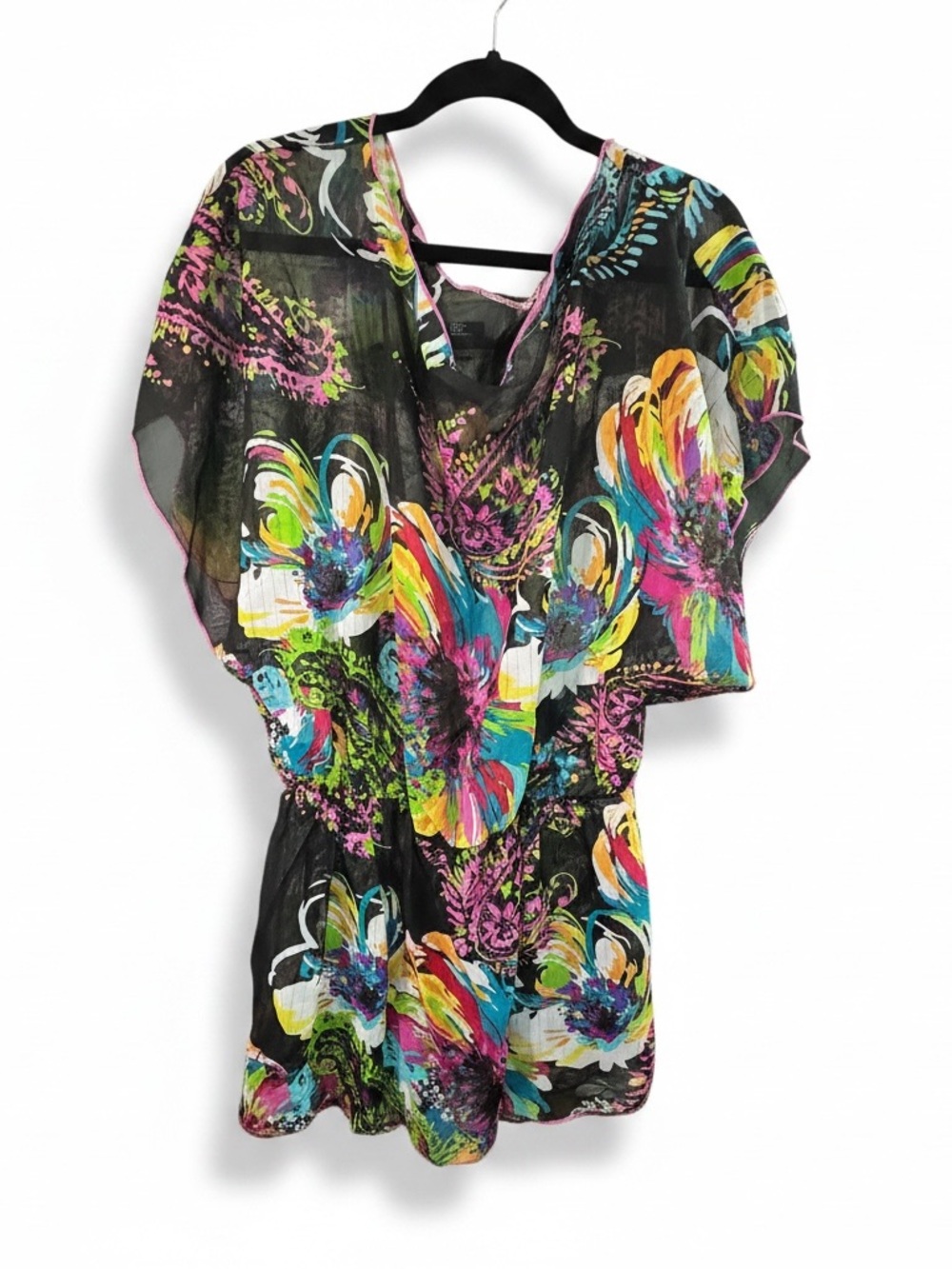 Tropical Floral Sheer Cover Up Dress XL Resort Vacation Beach Swim